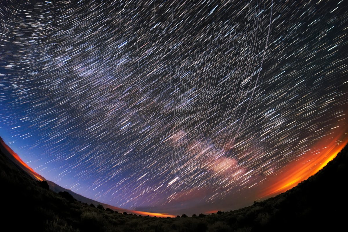 Starlink satellites pass overhead near Carson National Forest, N.M., in Feb. 2022. Credit: M. Lewinsky/Creative Commons Attribution 2.0