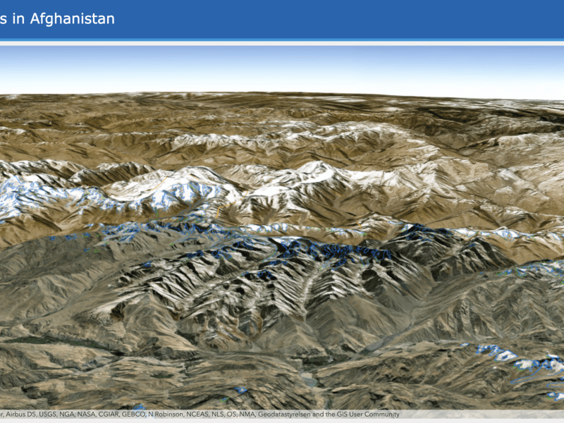Satellite imagery and data from a series of groups, including Maxar, Airbus Defence and Space, the National Geospatial-Intelligence Agency, NASA, Consultative Group on International Agricultural Research, General Bathymetric Chart of the Oceans and other organizations, reveals changes in the size and scope of Afghanistan’s glaciers. Credit: Hindu Kush Himalaya International Centre for Integrated Mountain Development