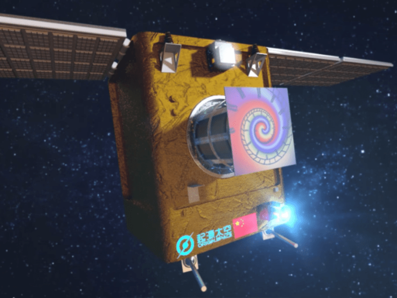 An illustration of the Origin Space NEO-1 space mining test spacecraft in orbit.