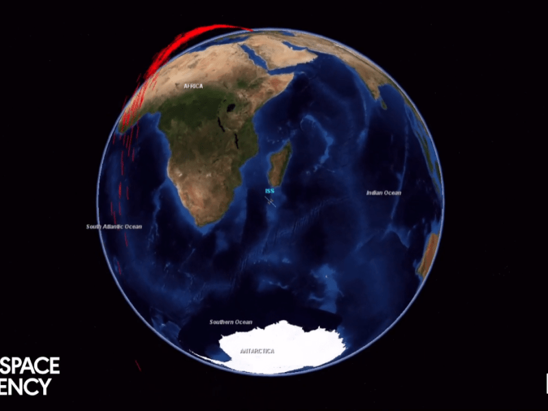 Visualization of the orbital debris produced by Russia's Nov. 15, 2021, ASAT test. Credit: UK Space Agency