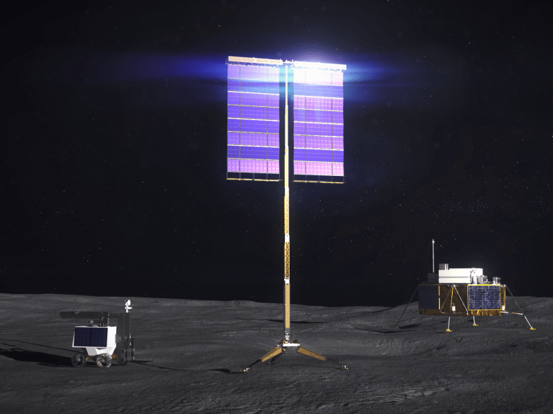 Vertical solar arrays, pictured in this illustration, will help power exploration of the Moon under Artemis. Credits: NASA